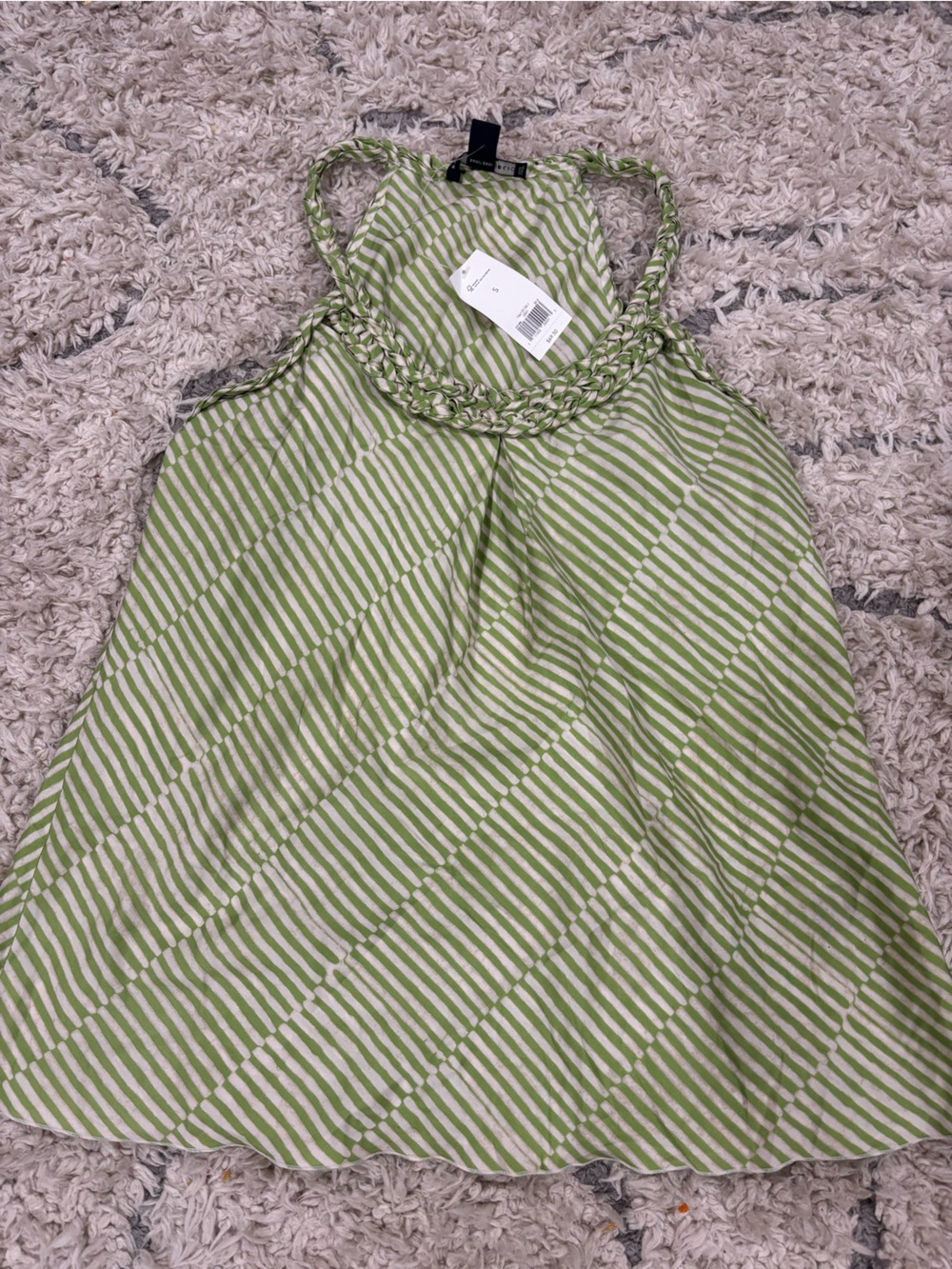 Banana Republic Green and White Striped Braided-Handle Tote